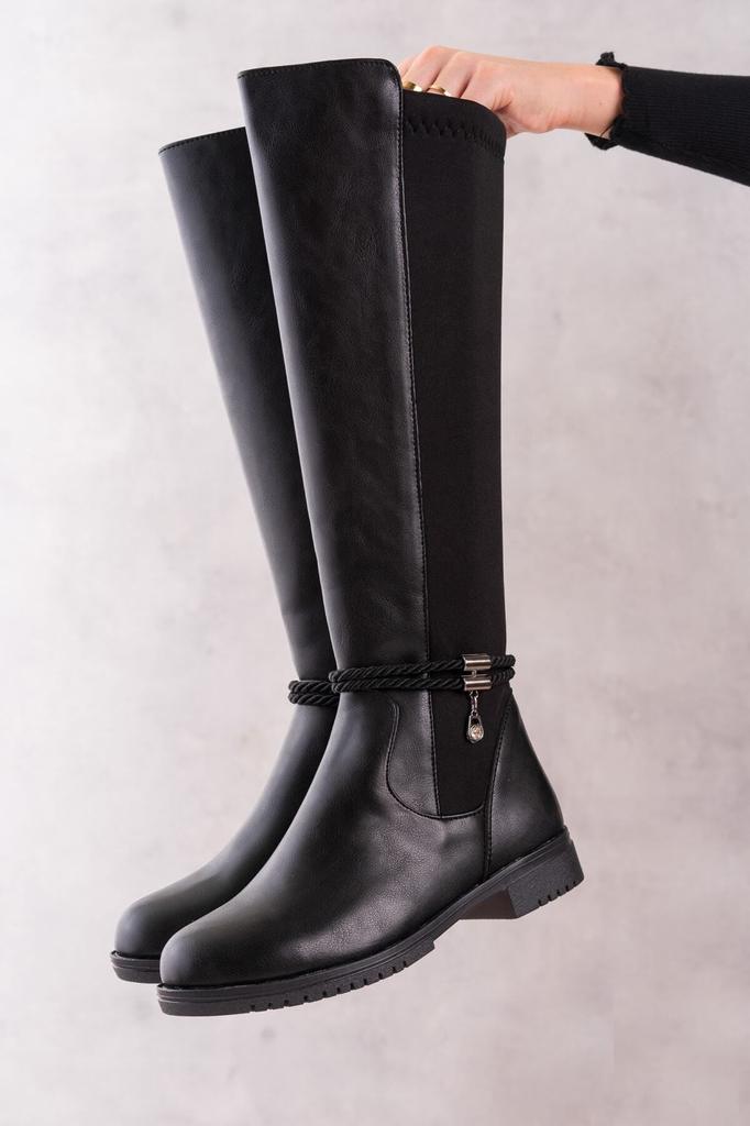 Women Modern Stylish Fashion Boots Boots Faux Leather Black Wet Fabric Knee High Boots