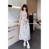 Oxygen Girlfriend 2026 New Floral Coffee Break French Dress Sleeveless Blue Dress Small Fresh Outer Wear