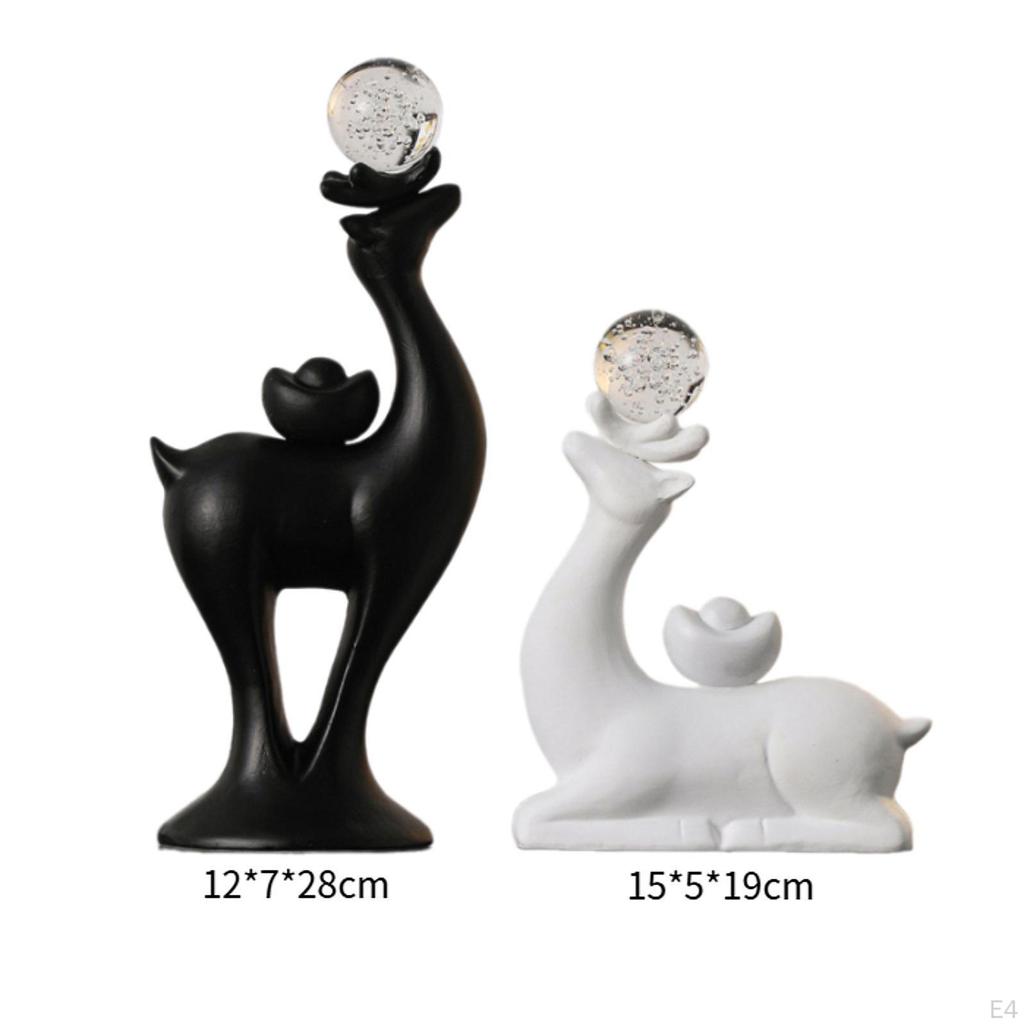 2Pcs Reindeer Statues Animal Sculptures Ceramic Ornaments Deer Figurines Art Crafts for Cafe Home