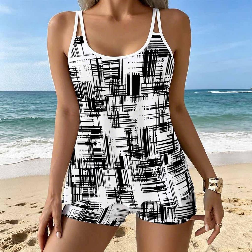Women's Swimwear Tankini 2 Piece Swimsuit Vertical Ink Splatter Vacation Bathing Suits