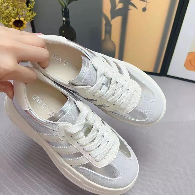 

Внутренняя платформа с усилением Немецкие кроссовки женские 2025 осень новые интернет знаменитости спортивная обувь повседневная студенческая обувь для скейтбординга белые туфли 40 серебряный