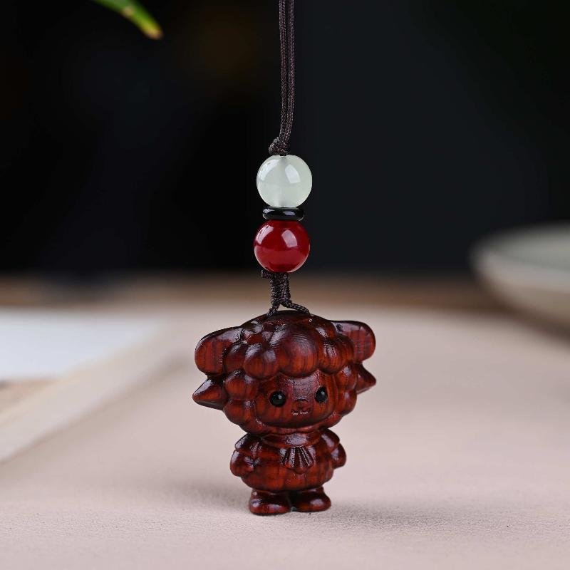 Cute Sheep Goat Shape Charm Diy Making Accessories Jewelry Findings Keychain Components Wood Car Keyring Sandalwood Keychains