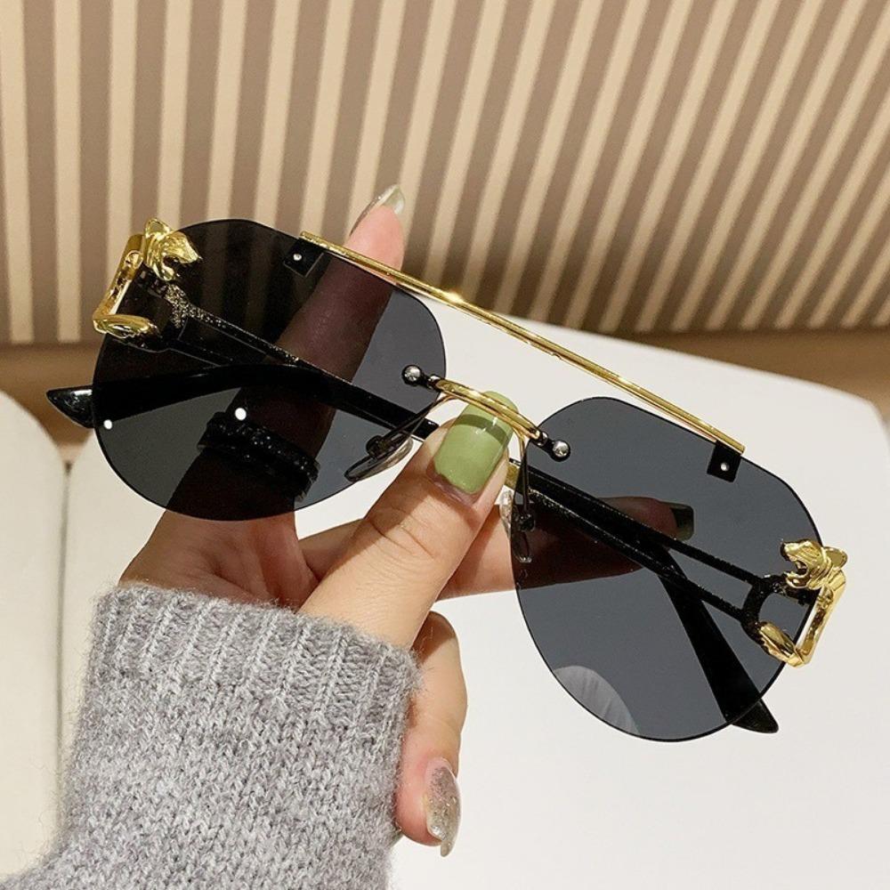 Frameless Square Sunglasses Colorful Men Women Retro Leopard Head Metal Sunglasses