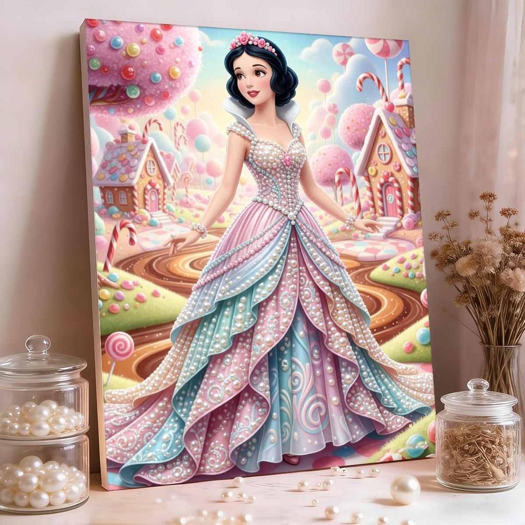 Candy House Snow White New Pearl-Inlaid Frameless Art | Handmade Pearl Craft, Candy House Lollipop Theme, for Sweet Fairy Tale Decor