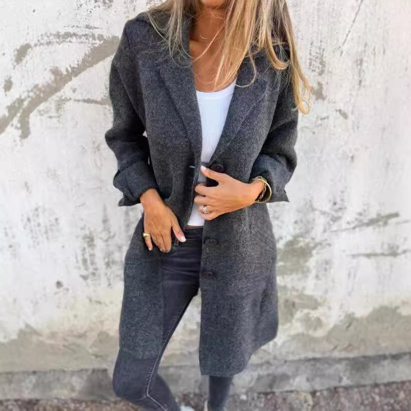 Autumn Winter Women's Clothes Trench Casual Solid Long Sleeve Outerwears Vintage Lapel Mid Length Coats Suit Jackets