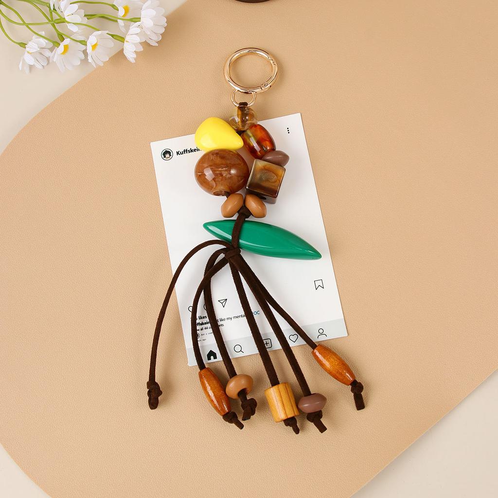 Creative Retro Casual Versatile Handmade Beaded Bag Pendant Bohemian Wood Bead Resin Bead Fringed Braided Rope Pendant
