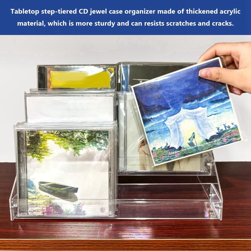 3 Tier Clear Acrylic CD Holder Cascading CD Storage Rack