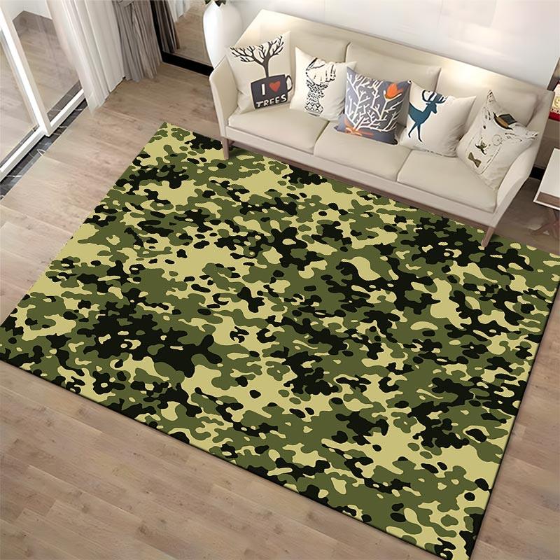 Camouflage Pattern Carpet Rug with Green and Black Army-Style Design for Decoration Suitable for use as an anti-slip1 for1room and bedroom sofas