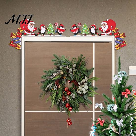 Christmas Home Interior Decor Door Corner Topper, Wooden Sign with Santa Claus Snowman And Gingerbread Decorative Plaque Man Prints, Easy Installation