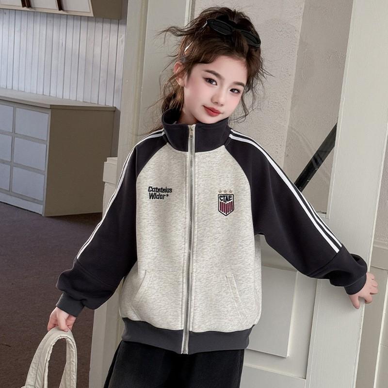 Girls Baseball Jacket Kids Casual Sport Coat Solid Color Letter Print 120-170cm