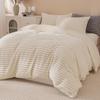Winter Thick Warm Luxury Solid Striped Milk Fleece Bedding Set