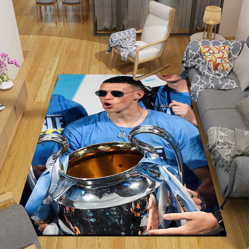 Phil Foden Flannel Printed Carpet, Home Sofa Decoration for Living Room & Bedroom, Non‑Slip Play Flannel Floor Mat for Game Room