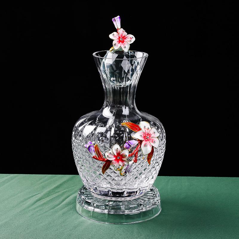 Enamel Lily Red Wine Glass Rotating Decanter Crystal Glass Goblet Wine Glass