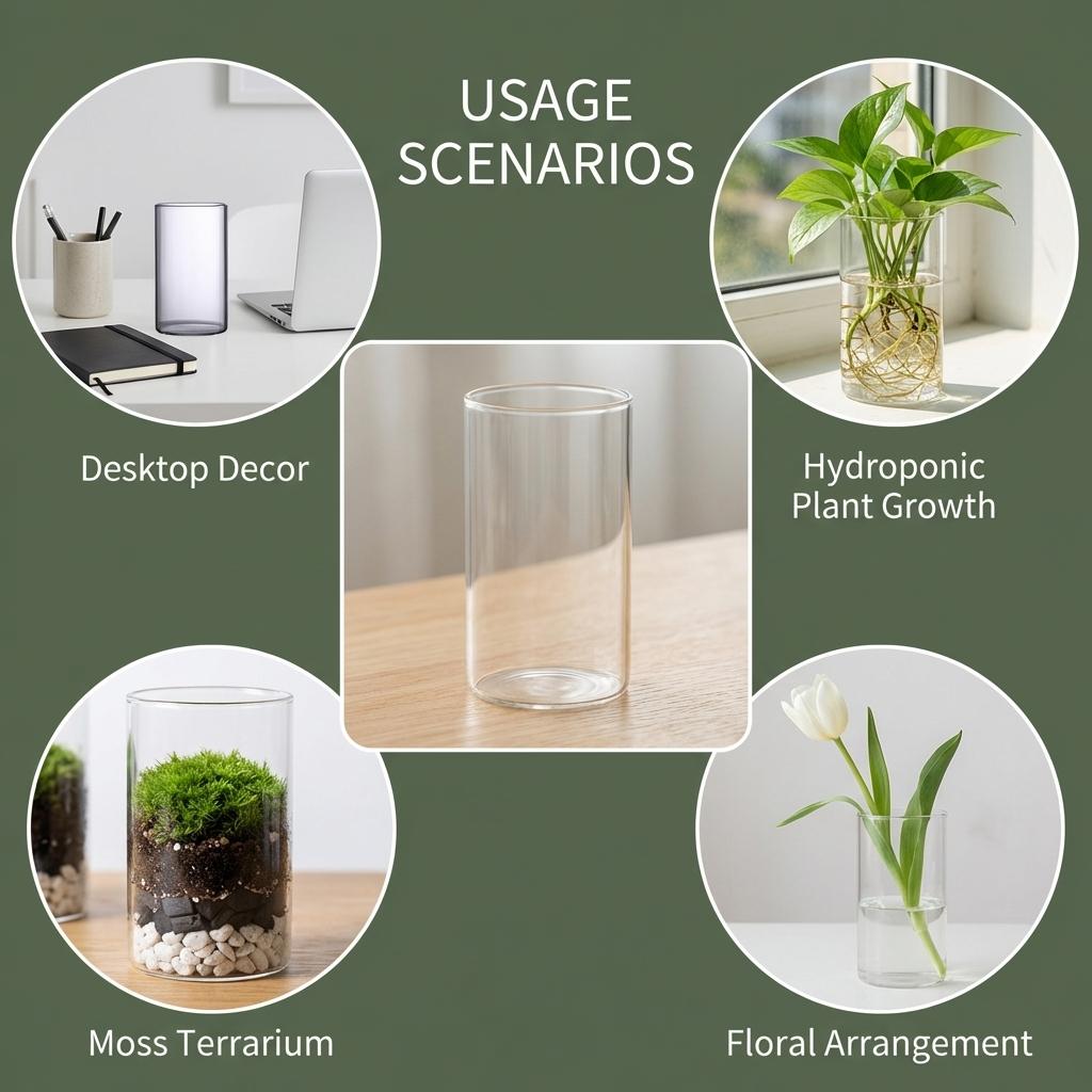 Borosilicate Glass Vase For Hydroponic Plants Straight Cylinder Design Indoor Desktop Decoration