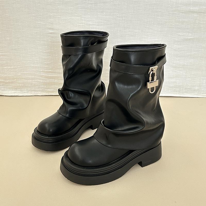 High Heel Martin Boots Internet Celebrity Short Boots Women's Summer Fashion Boots Foreign Thick Heel Leather Boots Retro Versatile Panties