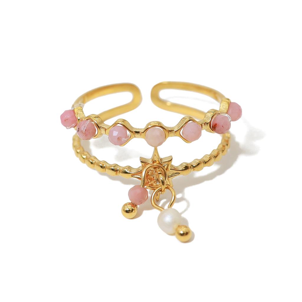 Trendy Stainless Steel Rings for Women Creative Natural Stone Crystal Charms Aesthetic Adjustable Ring Jewelry