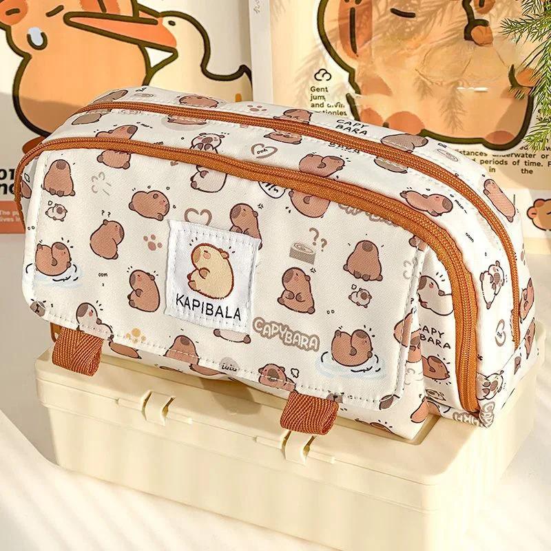 Creative Three-layer Pen Bag Large Capacity Capybara Stationery Bag Multifunctional Pencil Case Student Gift