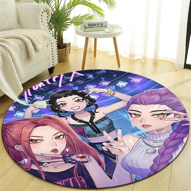1pc KPop Demon Hunters15 Design Printed Area Round Carpet for Bedroom Living Room Home Decor Rugs Mat Non Slip Mat Rug for Bedside