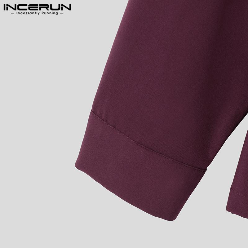 INCERUN Men Open Front V Neck Satin Shirts Solid Casual Party Tops Shirts