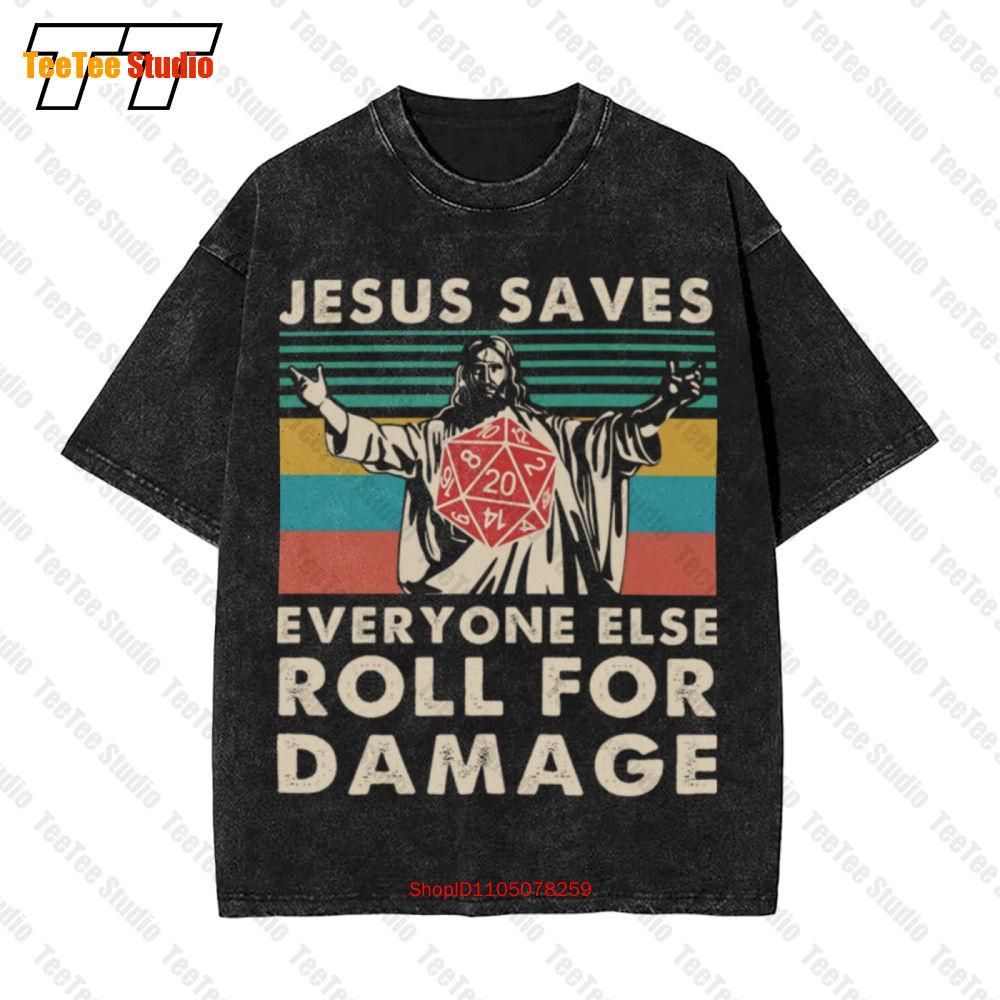 Jesus Saves Everyone Else Roll For Damage Vintage Oversized TShirt TFE S