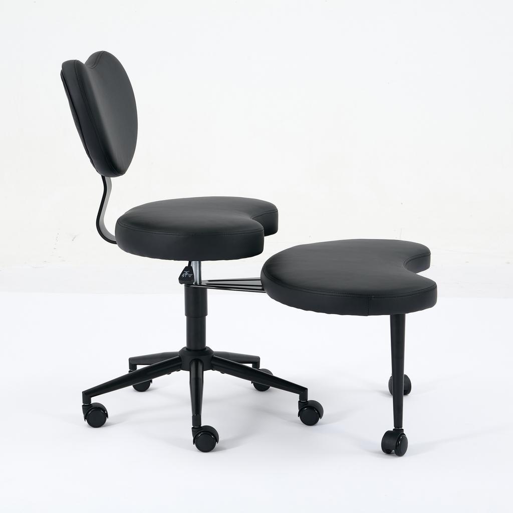 Sedia da Meditazione Plus, Sedia per Sedersi a Gambe Incrociate con Ruote, Sedia per ADHD, Sedia da Scrivania con Supporto Lombare e Sgabello Regolabile, PU Nero, DE1887BK
