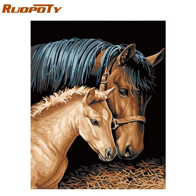 

RUOPOTY рамка цветок лошадь DIY набор для рисования по номерам животные акриловая краска по номерам для взрослых уникальный подарок домашний декор искусство 40x50CM NO Frame