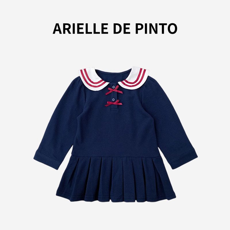 French Arielle De Pinto Girls Dress Spring and Autumn College Style Navy Style Large Lapel Long-Sleeved Princess Dress Tibetan youth 80