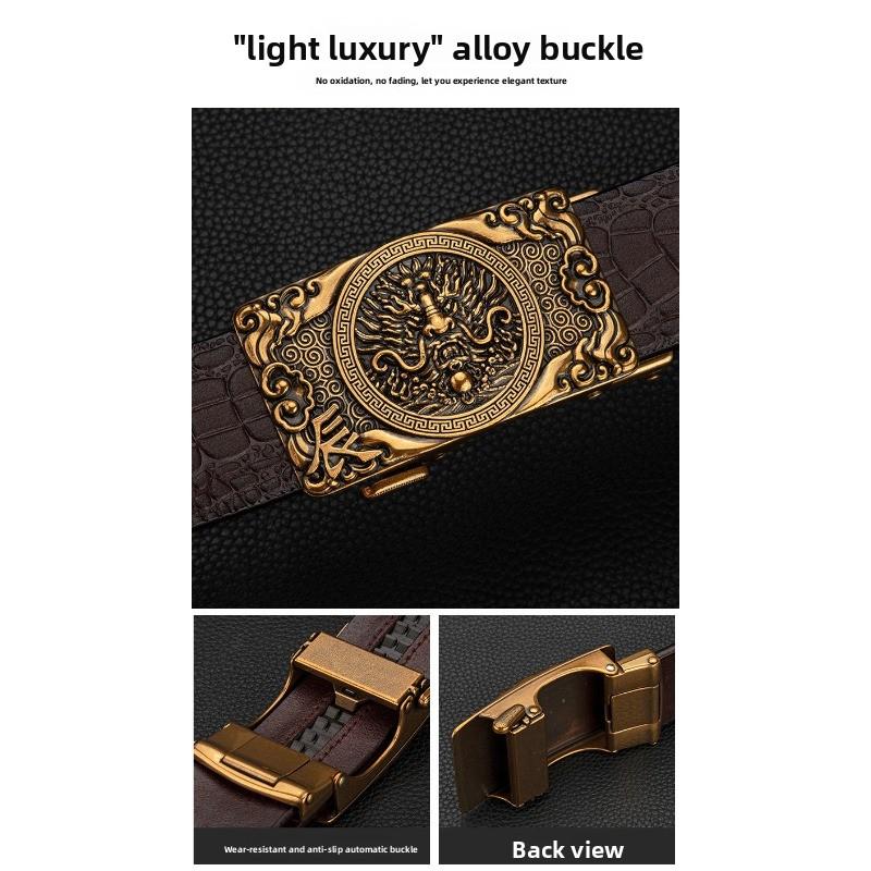 Meier Men's genuine leather belt - zodiac alloy automatic buckle - premium top grain cowhide jeans belt