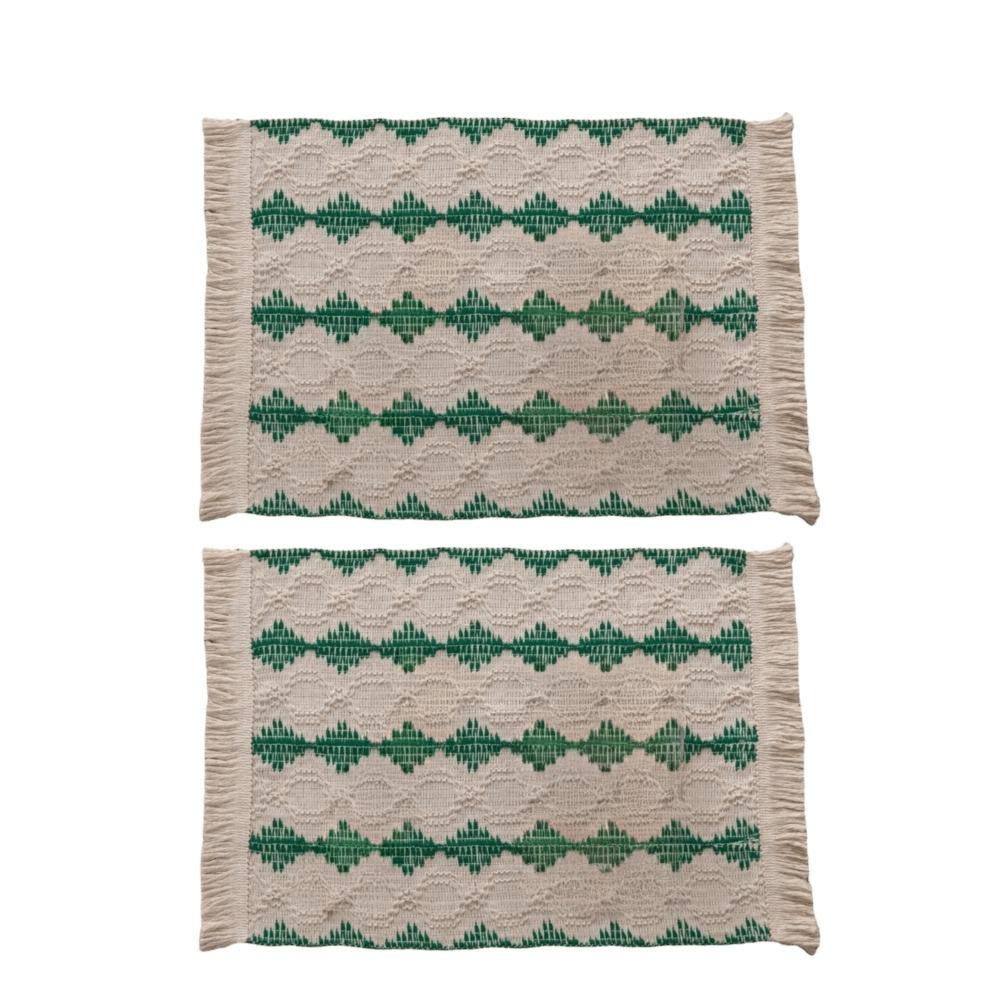 2 Stück Moderne Tischsets aus Leinen-Baumwolle Handgefertigt Quaste Doppelfarbig Spleißend Hitzebeständige Unterlage Bauernhaus Esstischmatte