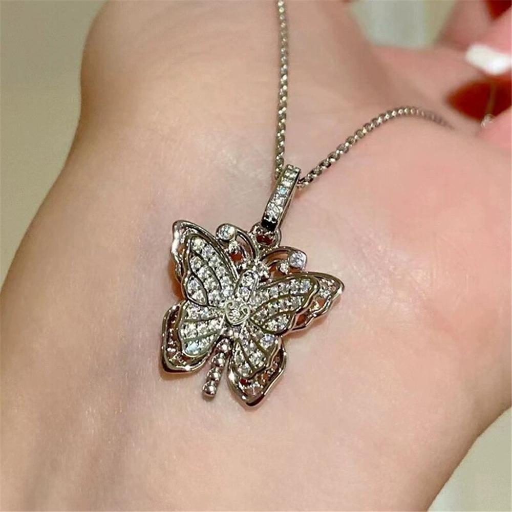 Cute Female Butterfly Pendant Necklace Vintage Silver Color Wedding For Women