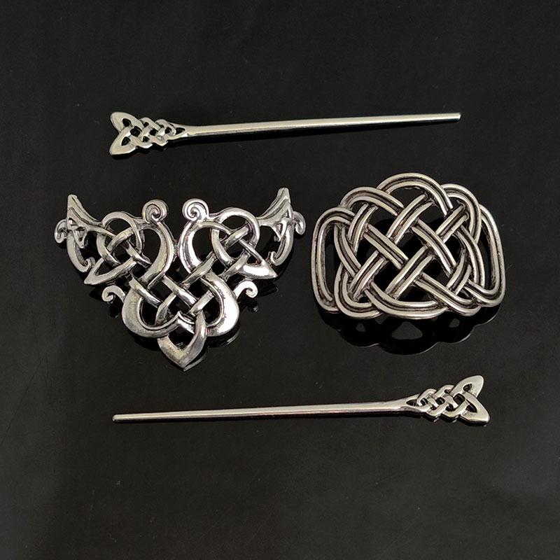 2 sets of European and American Viking Celtic love hair clips, retro Norwegian style party accessories, Valentine's Day gifts
