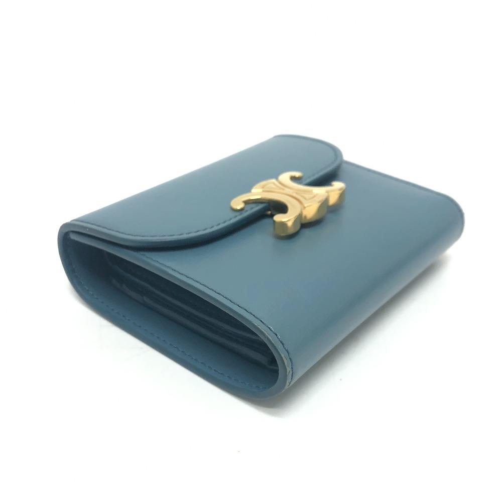 CELINE Triomphe Compact Wallet Tri-fold Wallet Leather blue/GoldHardware