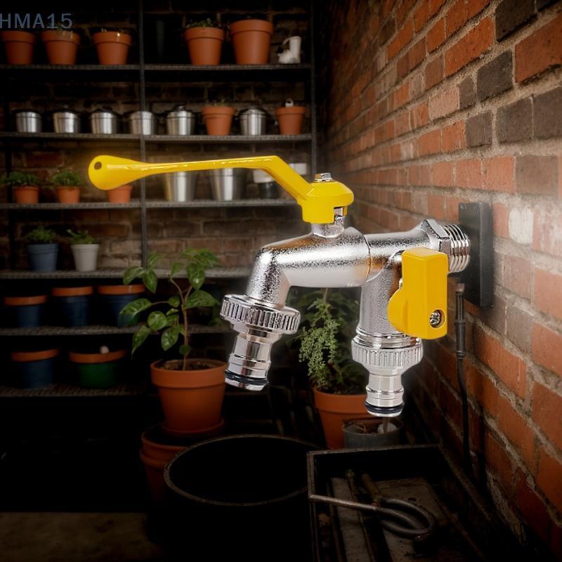 Yellow Sink Tap Made from Robust Alloy with Dual Use Watering Valve Ideal for Garden & Washing Machine.