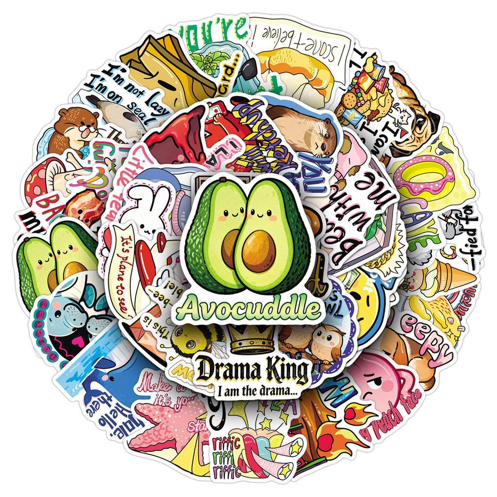50PCS Cute Cartoon English Pun Stickers for Laptops, Tablets, and Phone Cases
