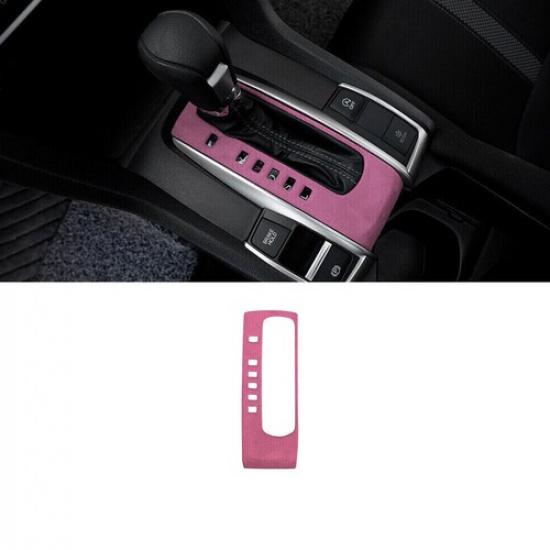 Central Console Gear Shift Frame Panel For Honda Civic 10th 2016- Pink Suede