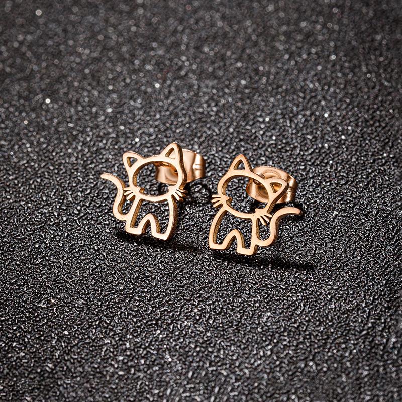 1Pair Cute Cartoon Cat Stainless Steel Stud Earrings For Men Women Punk Trend Fashion Small Ear Studs Jewelry Accessories Gifts