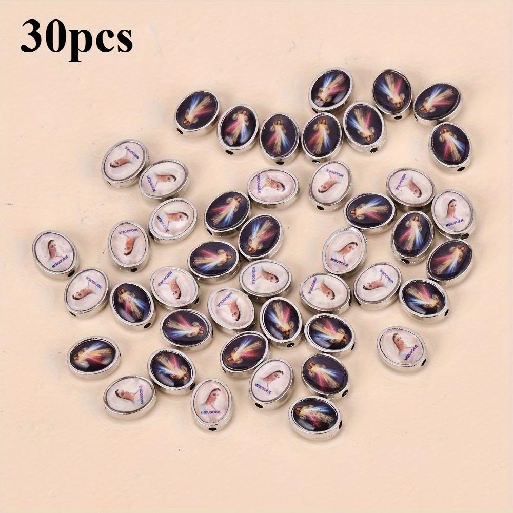 30 Mixed Double-sided Oil-Dripping Religious Beads Virgin Mary Beads Catholic Prayer Beads Suitable for Bracelets Necklaces Earrings Jewelry DIY