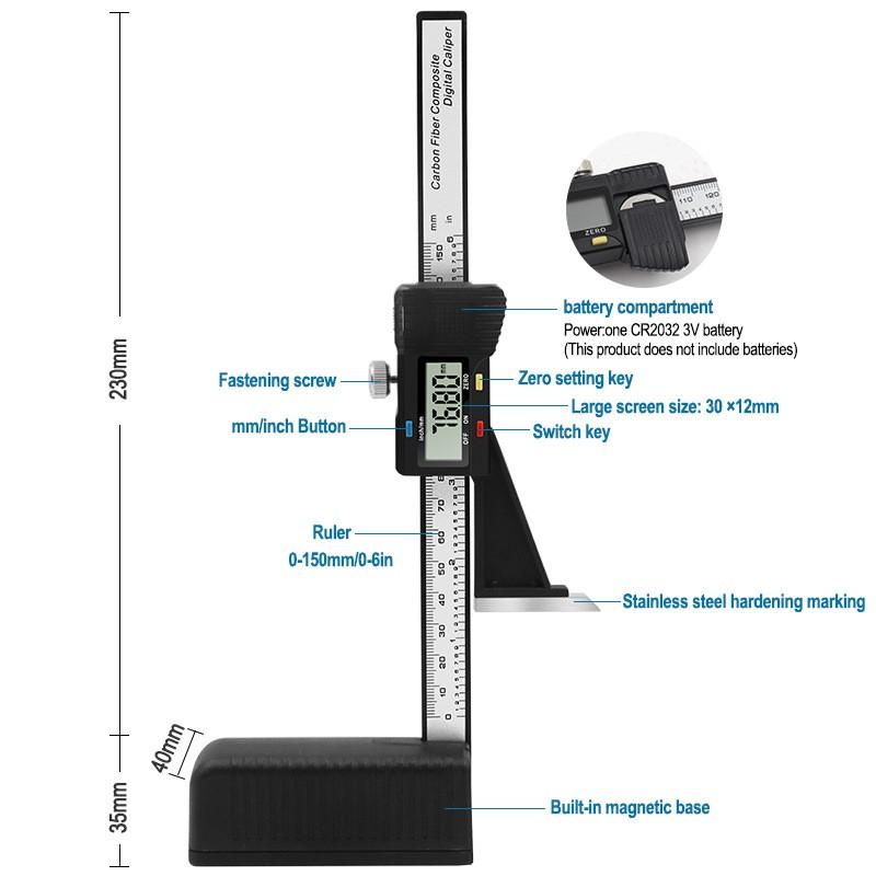 Digital Height Gauge Caliper 150mm Electronic Woodworking Table Marking Ruler