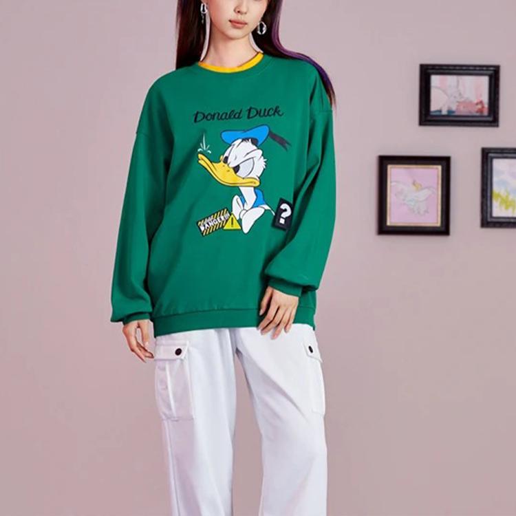 Li-Ning X Disney Co-Branded Cartoon Print Round Neck Loose Pullover Sweatshirt Women Tops Spring-Green AWDS596-4