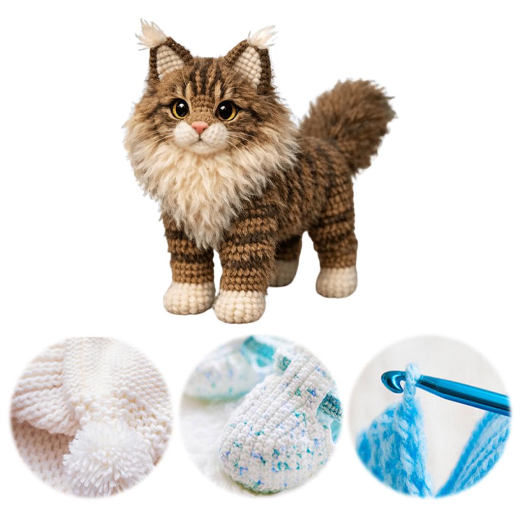Tabby Cat DIY Crochet Kit for Beginners Adults Birthday Gifts Easy Arts and Crafts Knitting Kit W/ Step-by-Step Tutorials
