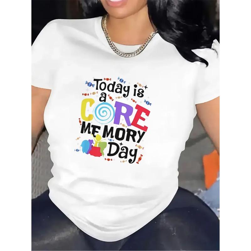 

European sizes Women S Black Core Memory Day T-Shirt - Fun Graphic Design with Colorful Text & Icons, Durable Comfortable Short Sleeve Top S белый