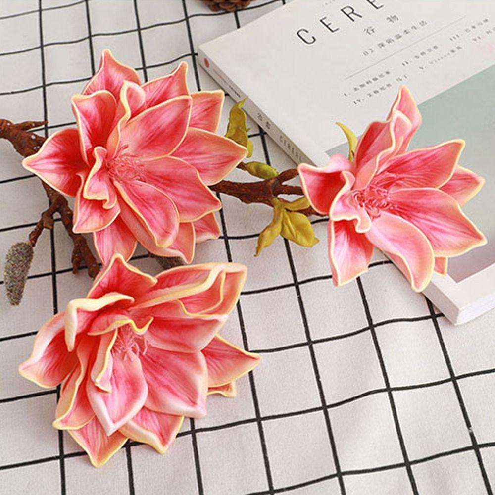 Floral Art Simulation Big Magnolia 3 Heads Artificial Orchid Flowers  Outdoor Garden Decor