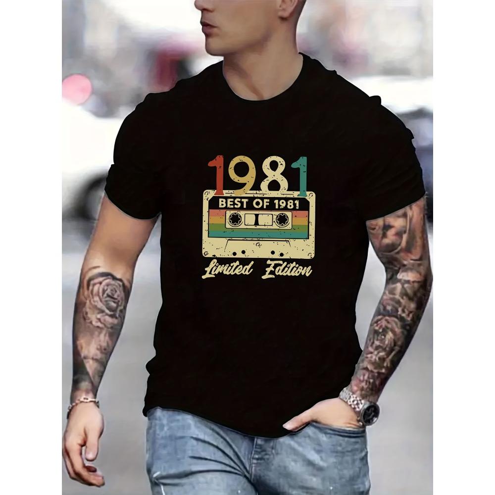 

European sizes Men s Casual Short Sleeve T-Shirt with Retro Cassette Tape Graphic Print, Breathable Regular Fit Round Neck, Machine Washable 4XL чорний
