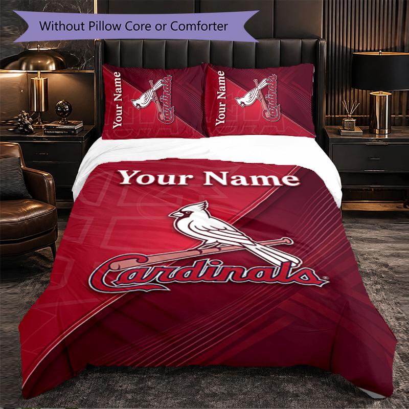 St. Louis Cardinals Customized Name Text Bedding Set, 1 Duvet Cover & 2 Pillowcases Personalized Bedroom Gift