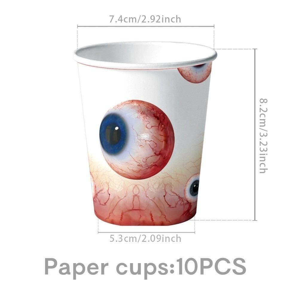 Tablecloth Eyeballs Disposable Tableware Plates Theme Party Tableware Party Supplies 10pcs-Paper Cups