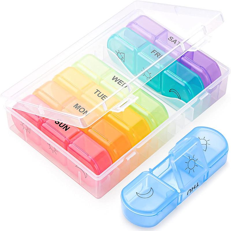 21-Compartment Weekly Rainbow Pill Organizer for Elderly - Moisture-Proof, Portable Travel Pill Box (3x Daily)