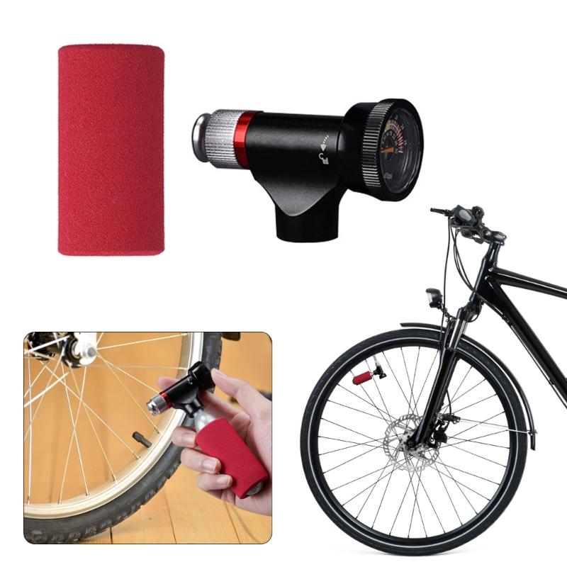 Portable CO2 Inflator Head Road Bike Tire Inflator CO2 Tyre Filler Air Pumps with Pressure Gauge & Insulated Sleeve