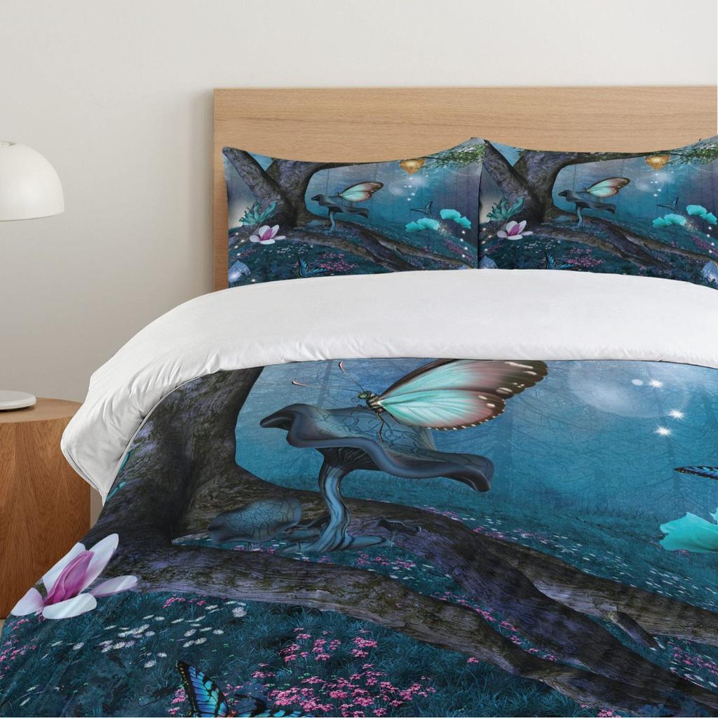 Mysterious Forest Flower Three-Piece Quilt Cover Digital Printing Bedding Set Bed Cover
