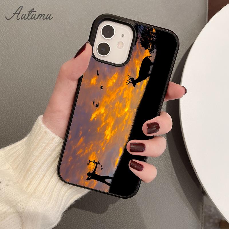 Jagd Deer Sunset Telefon Fall für iPhone 11 12 13 14 Pro Max mini X XR XS SE 2020 6S 7 8 Plus Samsung Galaxy S21 S22 shell