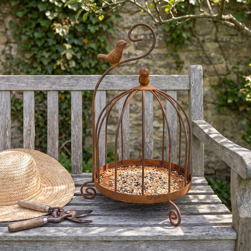 Large Capacity Bird Feeding Station Bird Cage Shape Bird Food Container Bird Rest Station Garden